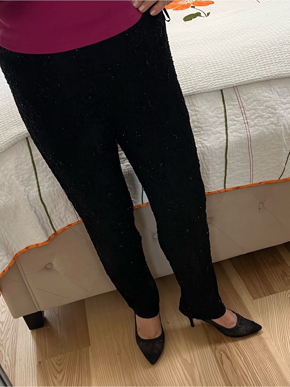 Women's Black Straight-Leg Beaded Evening Pants size 12